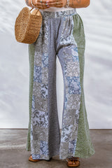 Blue Paisley Mixed Print Wide Leg Pants