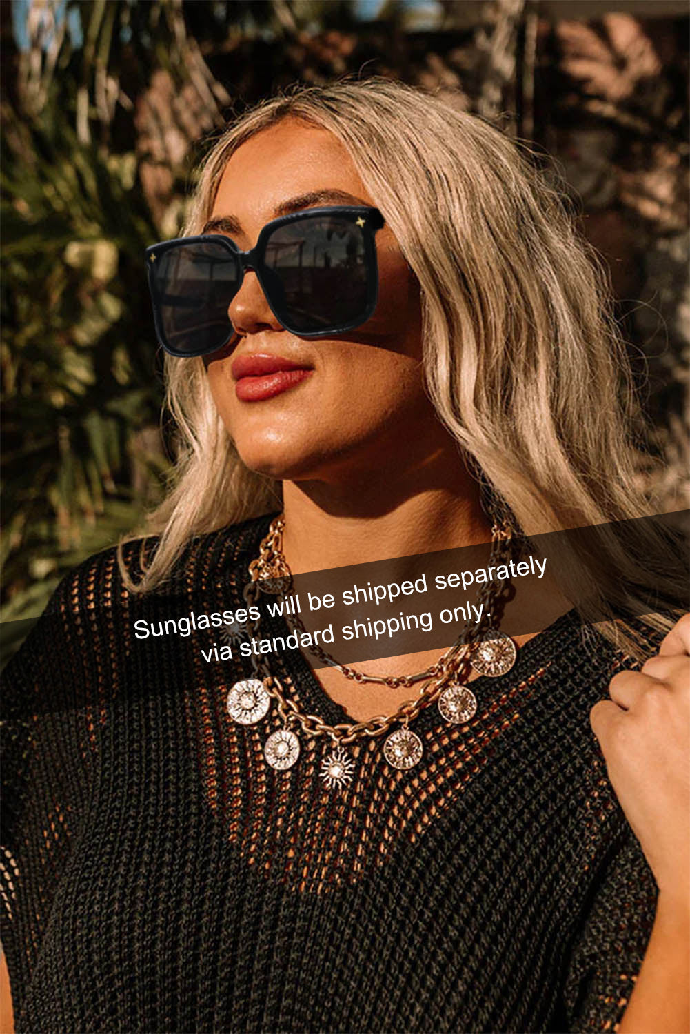 Black Chain Shaped Frame Square Sunglasses