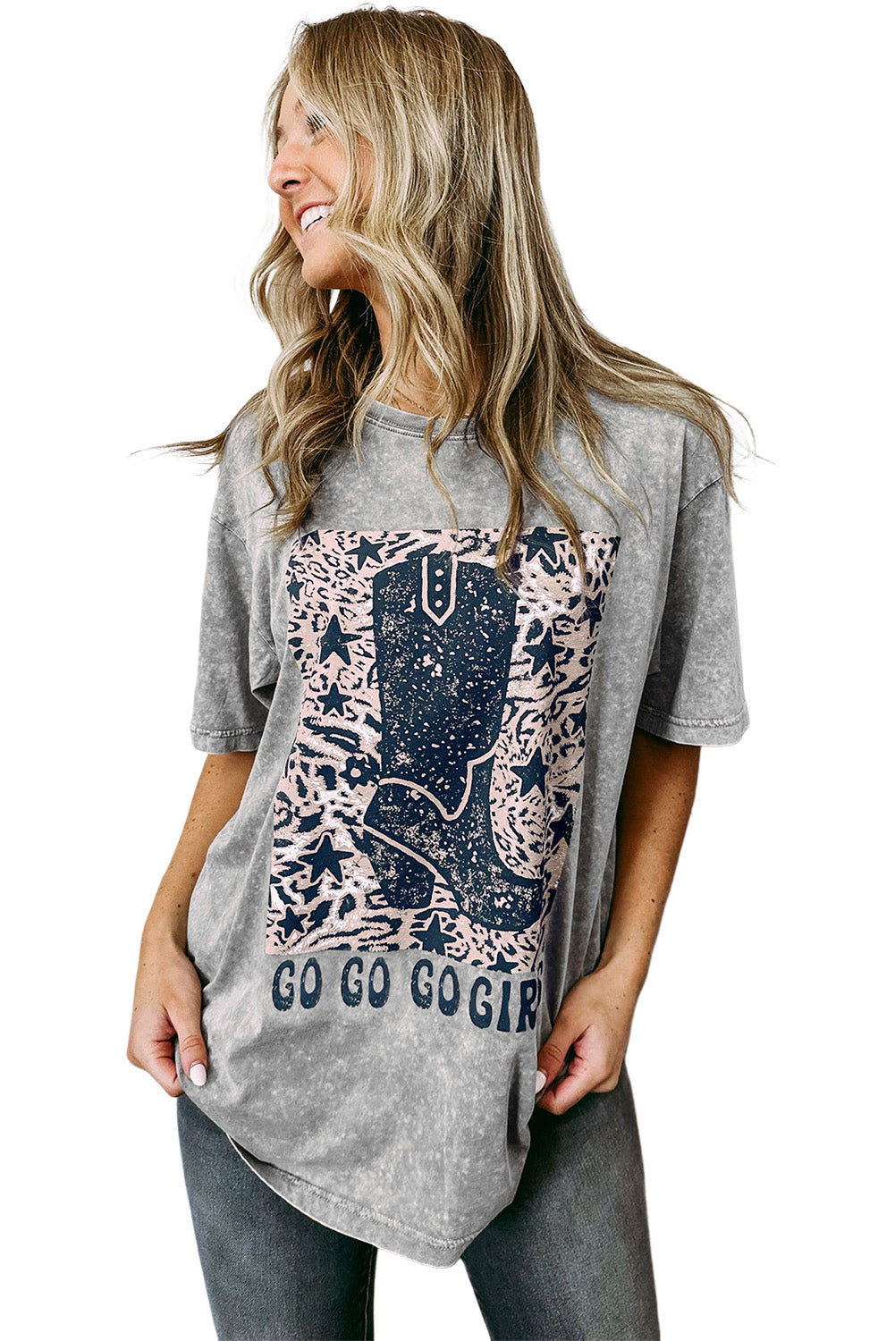 Gray Let's Go Girls Cowboy Boots Graphic Tee