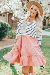 Striped Patchwork Tiered Ruffle T Shirt Dress