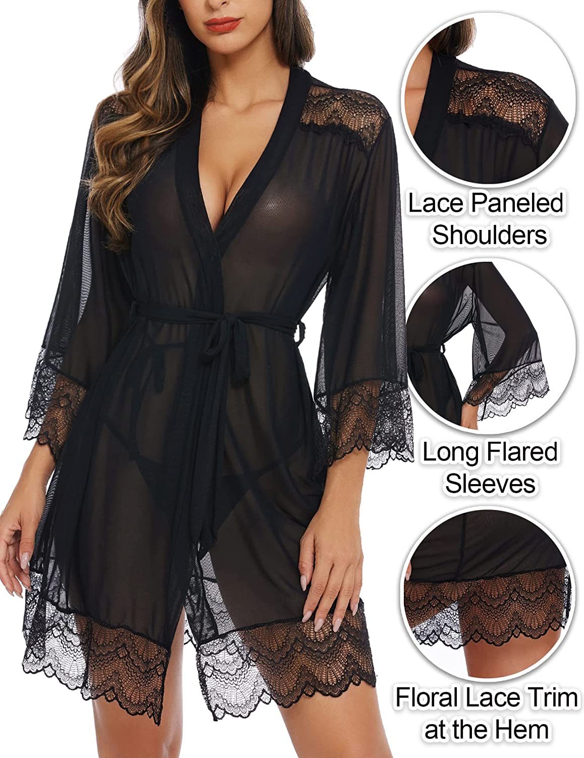 Avidlove Lingerie Robe Lace Kimono Robe Bathrobe Babydoll Nightgown