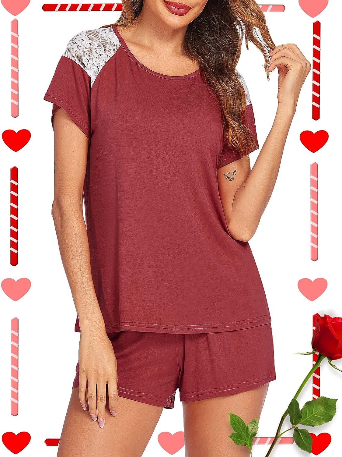 Avidlove Pajama Shorts Set Short Sleeve Top and Shorts Modal PJ Sets Two Piece Sleepwear