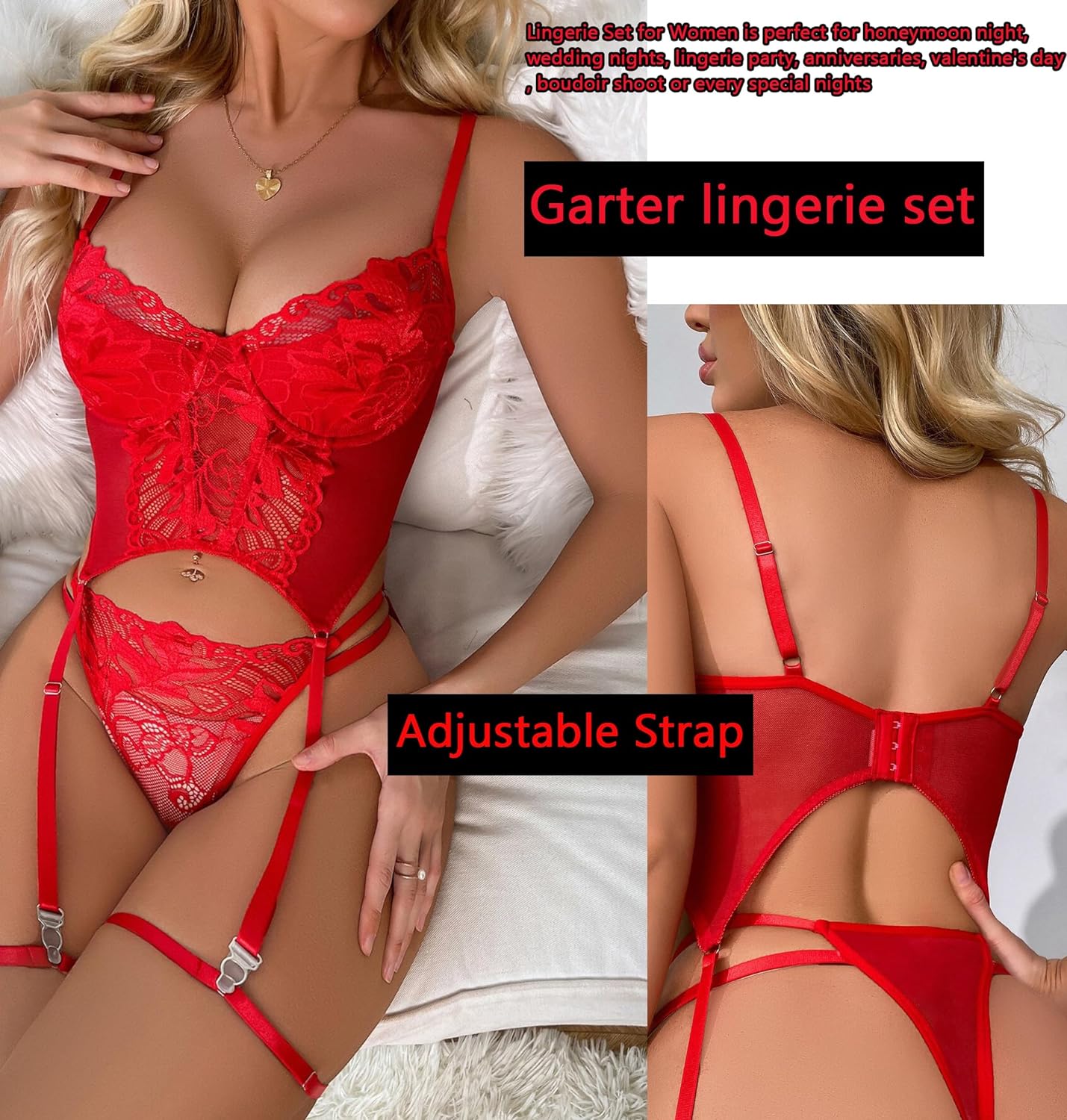 Avidlove Lingeries Garter Set Lace Lingerie With Underwire 2 Piece Push Up Lingerie Sets Corset Tops