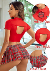 Avidlove Lingerie Sets Costume 2 Piece Outfits with Tie Top and Mini Pleated Skirt