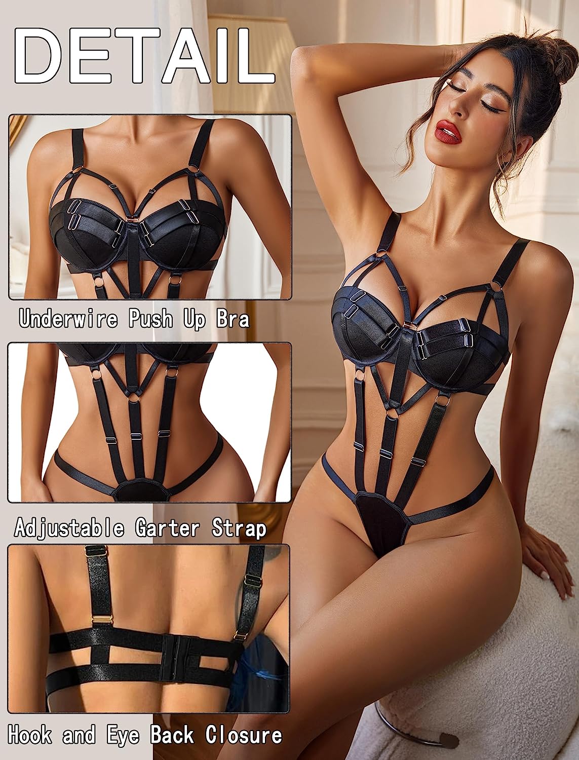 Avidlove Bondaged Lingerie Set Underwired Push Up Teddy Lingerie One Piece Babydoll