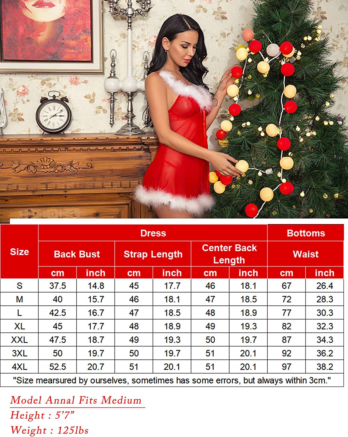 Avidlove Christmas Lingerie Santa Dress Red Babydolls Lace Chemise