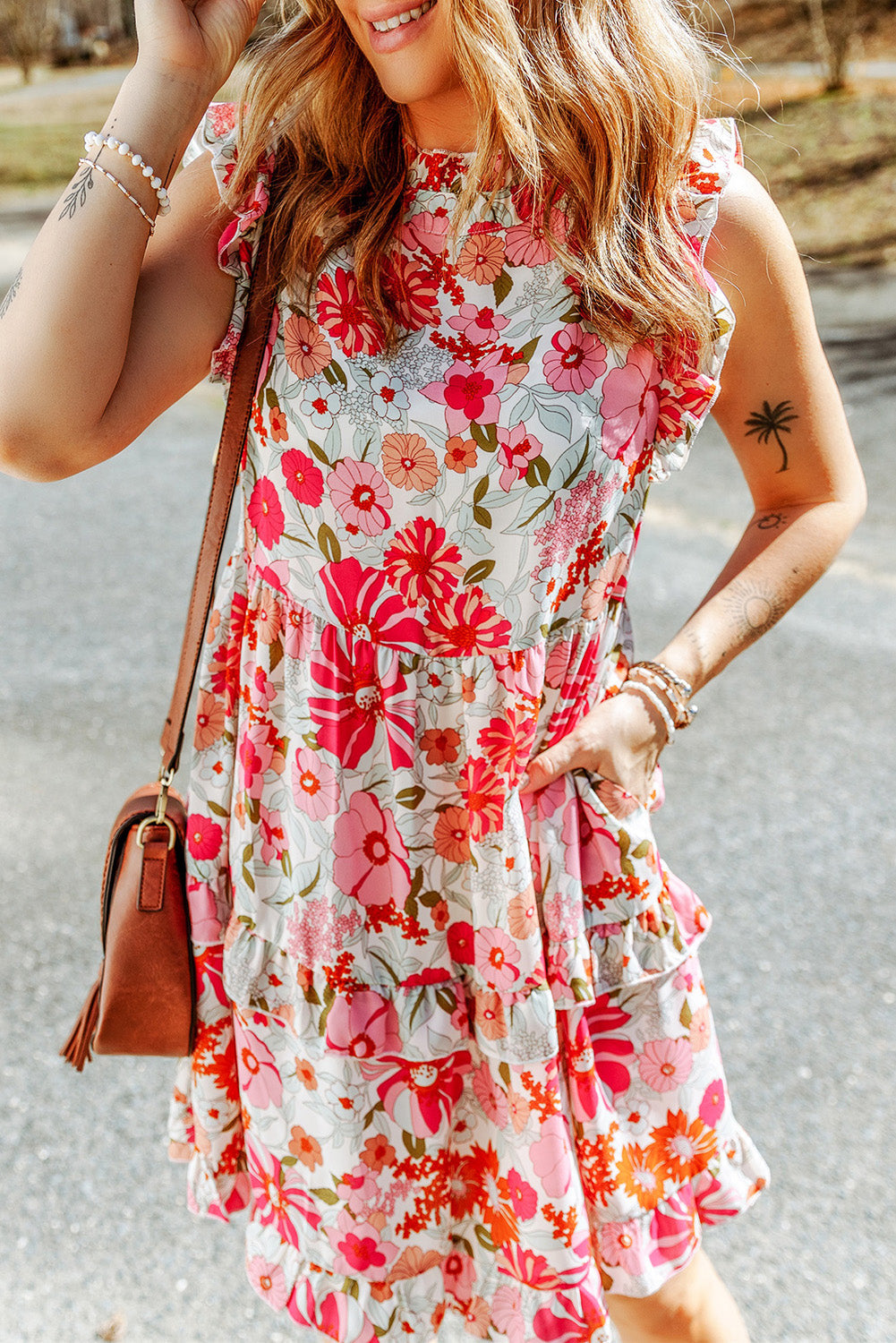 Purple Multicolor Flutter Floral Print Flowy Tank Top