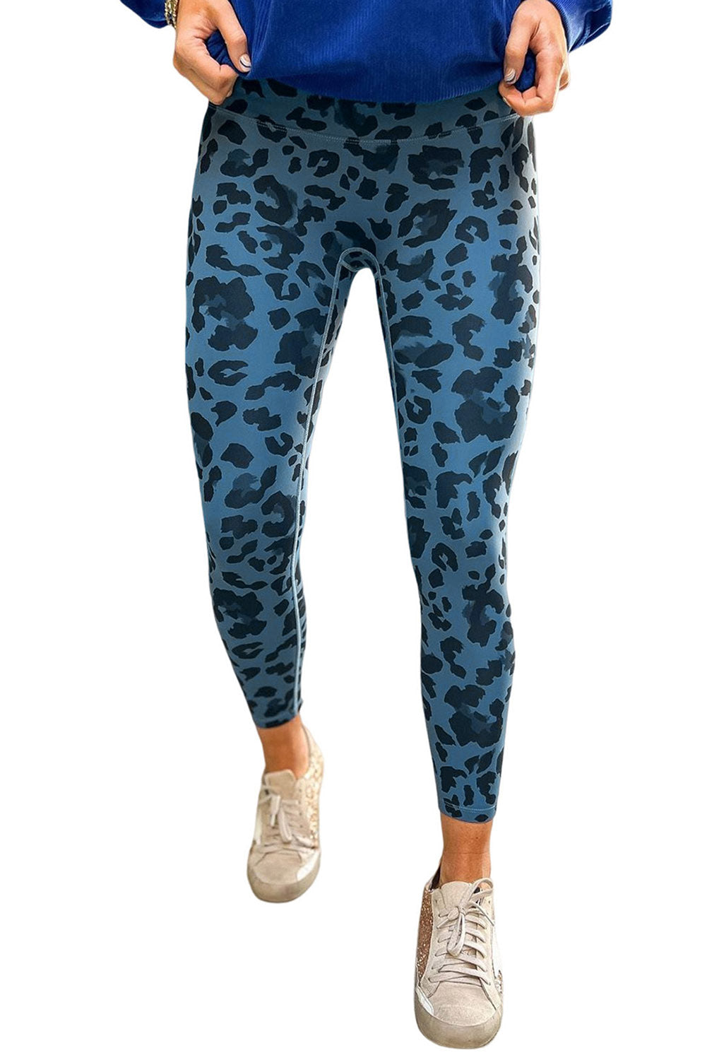 Gray Classic Leopard Print Active Leggings