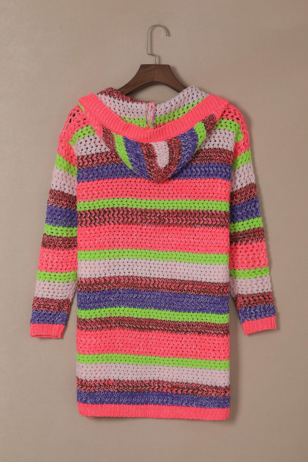Rose Striped Knitted Hooded Open Front Cardigan