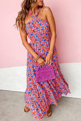Red Floral Halter Maxi Dress