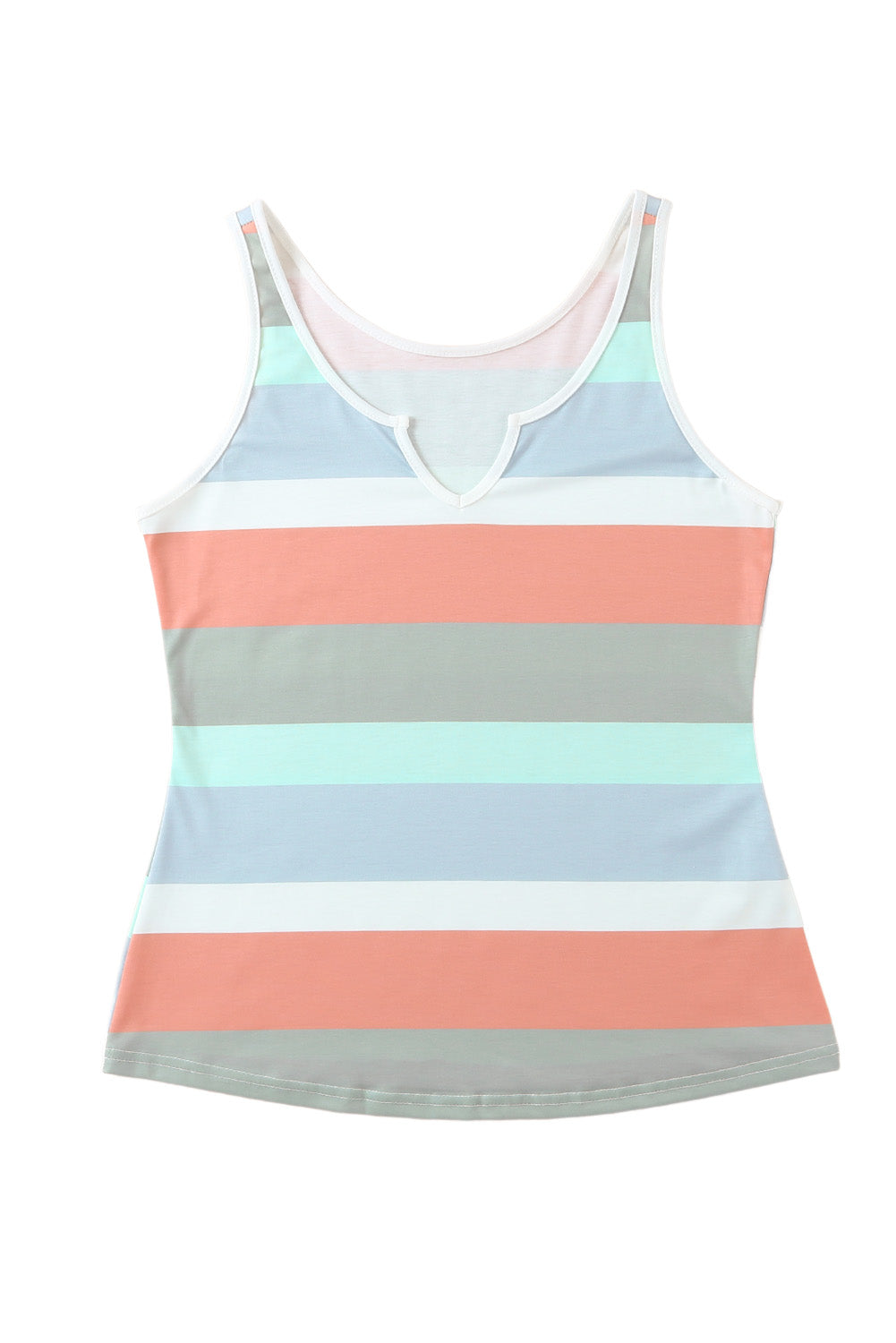 Rose Striped Color Block Notched Neck Tank Top