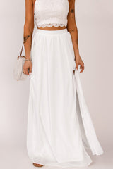 White High Waist Maxi Skirt with Split