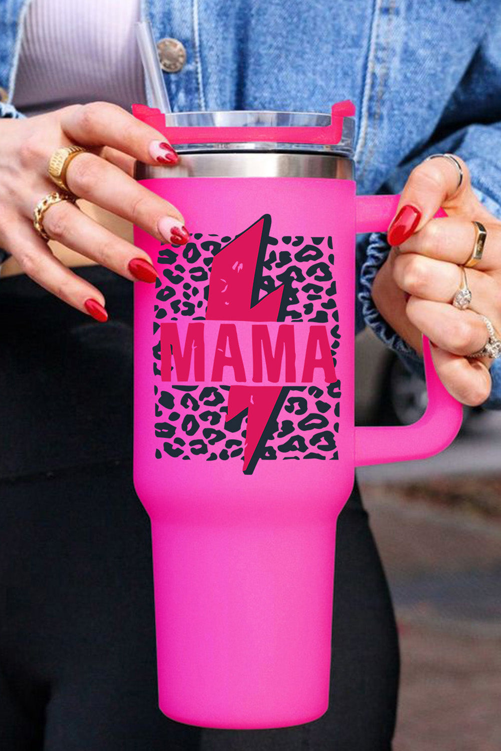 Rose Mama Leopard Print Stainless Steel Insulate Cup with Handle 40oz