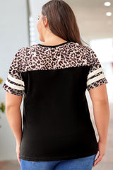 Black Sequin Striped Patchwork Short Sleeve Plus Size T Shirt