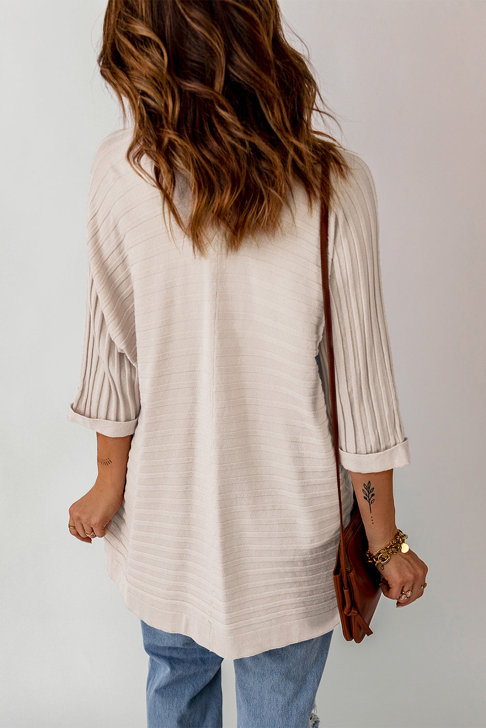 Red Ribbed Open Front Knit Cardigan