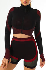 Red 2pcs Zip Closure Crop Top and Shorts Set