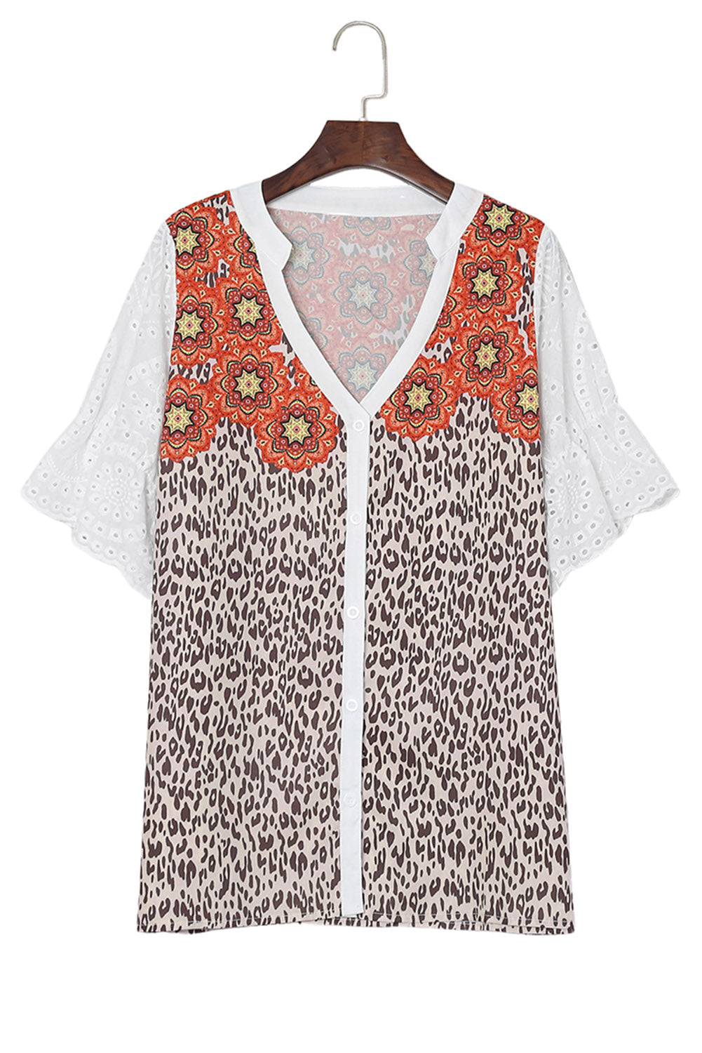 Leopard Mandala Hollow-out Sleeves T-shirt