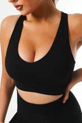 Sky Blue Ribbed U Neck Racer Back Sports Bra