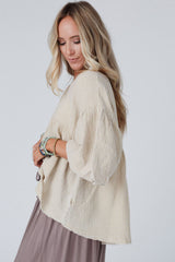 Beige Textured Bubble Sleeves Top