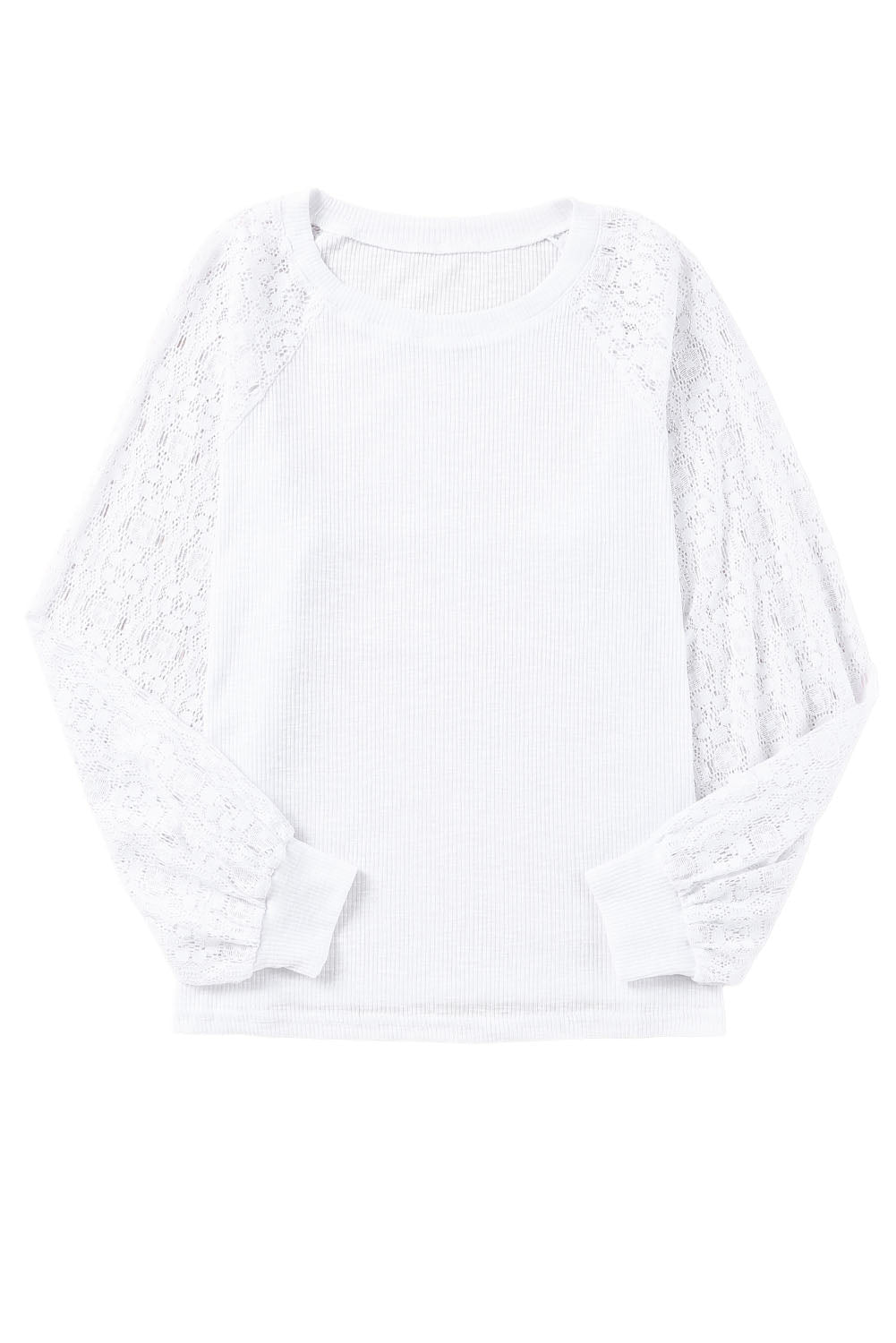 White Lace Sleeve Raglan Ribbed Top