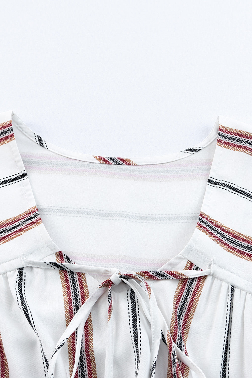 White Striped Print Loose V Neck Short Sleeve Top