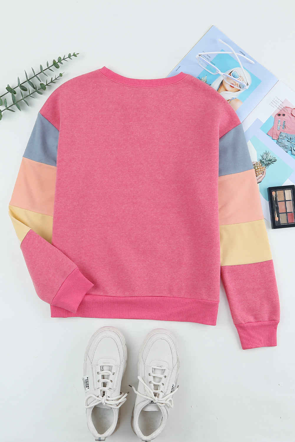 Blue Colorblock Long Sleeve Pullover Sweatshirt