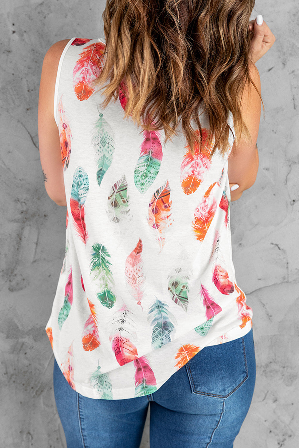 White Aztec Feather Tank Top