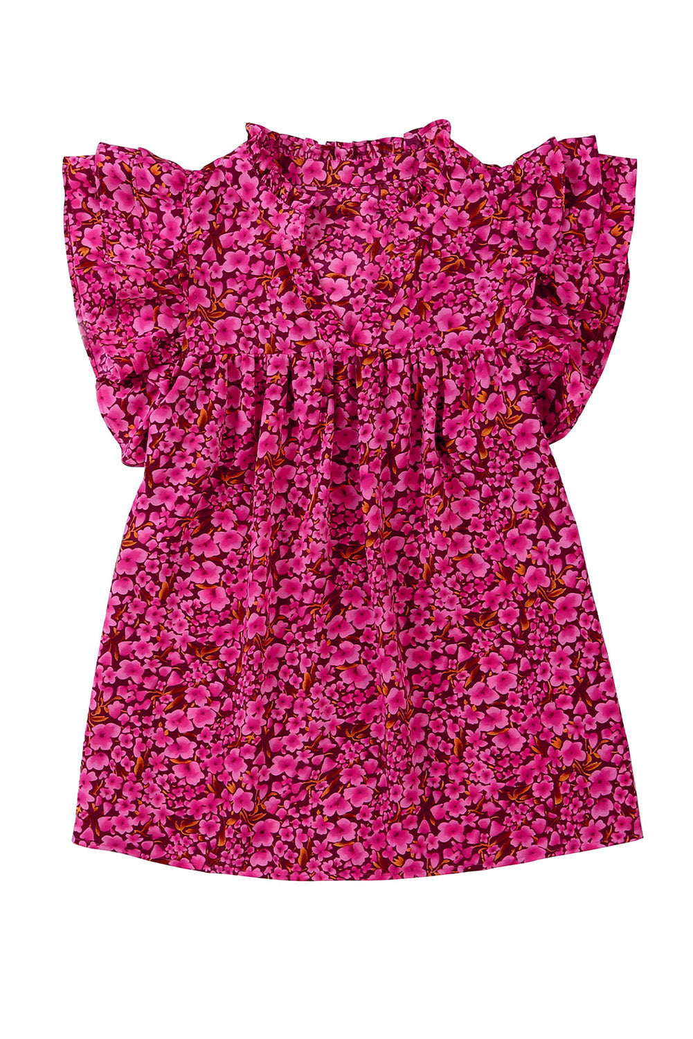 Khaki Floral Print Tiered Flutter Sleeve V Neck Top