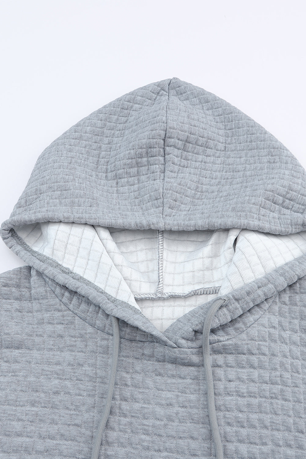 Gray Quilted Kangaroo Pocket Drawstring Hoodie