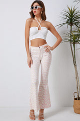 Pink Daisy Bell Bottom Flare Pants