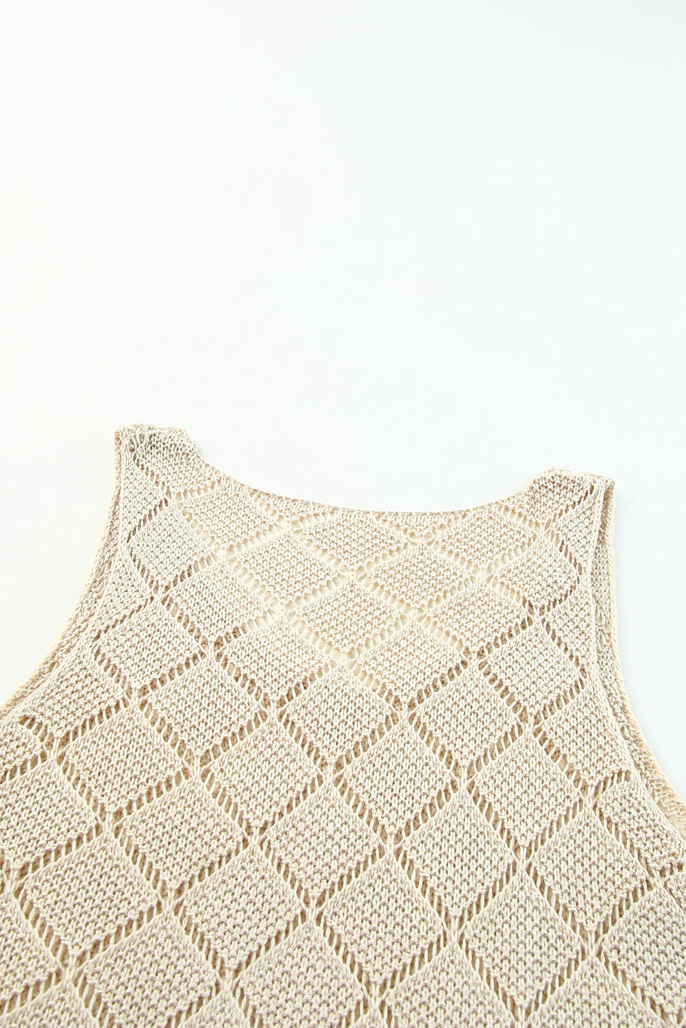 Khaki Rhombus Hollow-out Knitted Tank Top