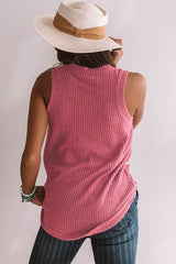 Red Twist Knot Waffle Knit Tank Top