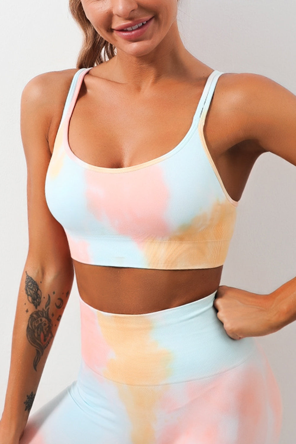 Yellow Tie Dye Criss Cross Strappy Sports Bra