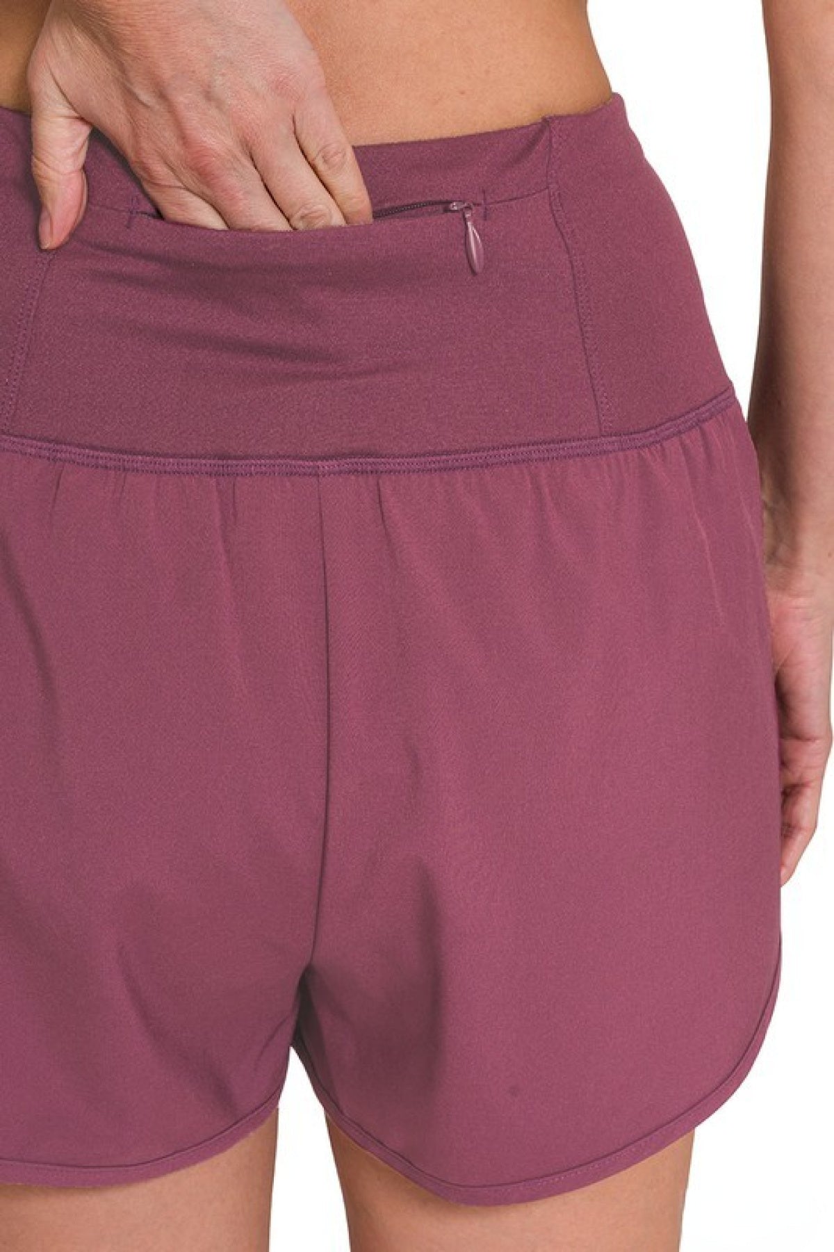 High Waisted Zippered Back Pocket Running Shorts