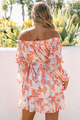 Red Floral Off The Shoulder Print Ruffled Dress with Tie