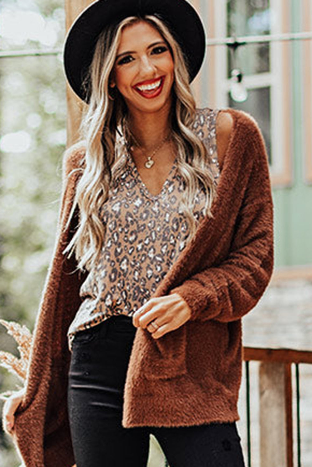 White Leopard  V Neck Tank Top