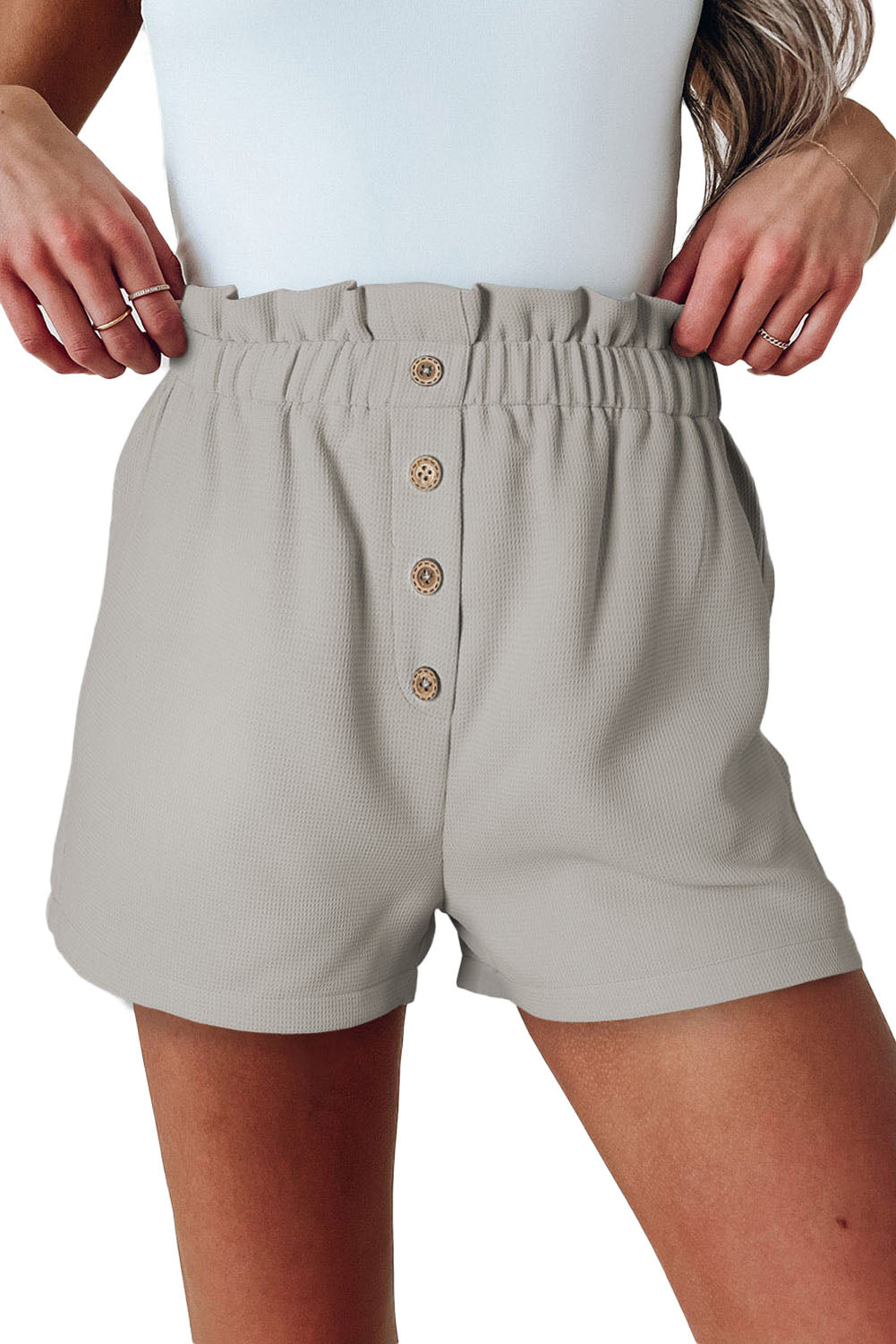 Gray Linen Mix Paper Bag Shorts