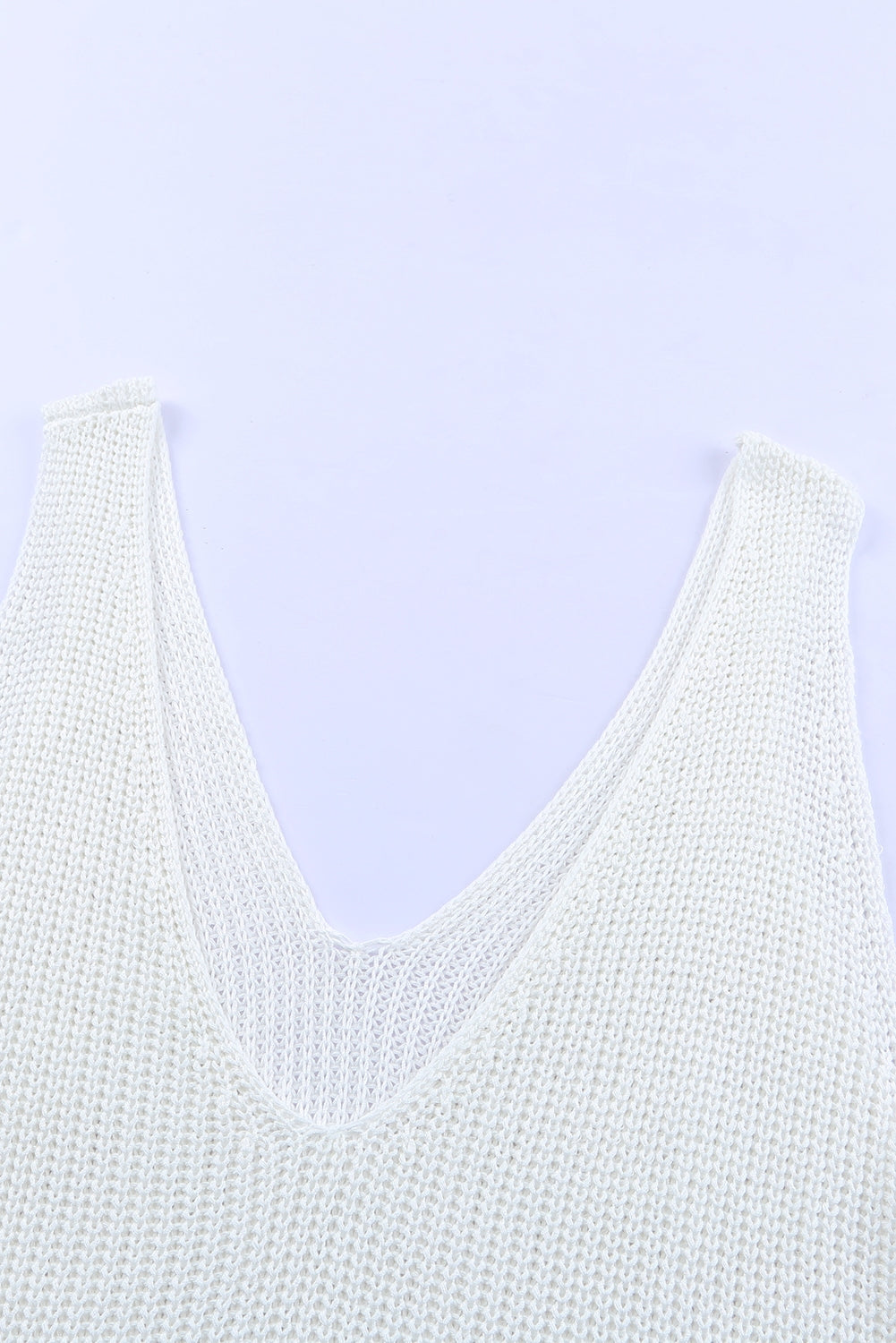 White Rib Knit Open Back Deep V Neck Tank Top