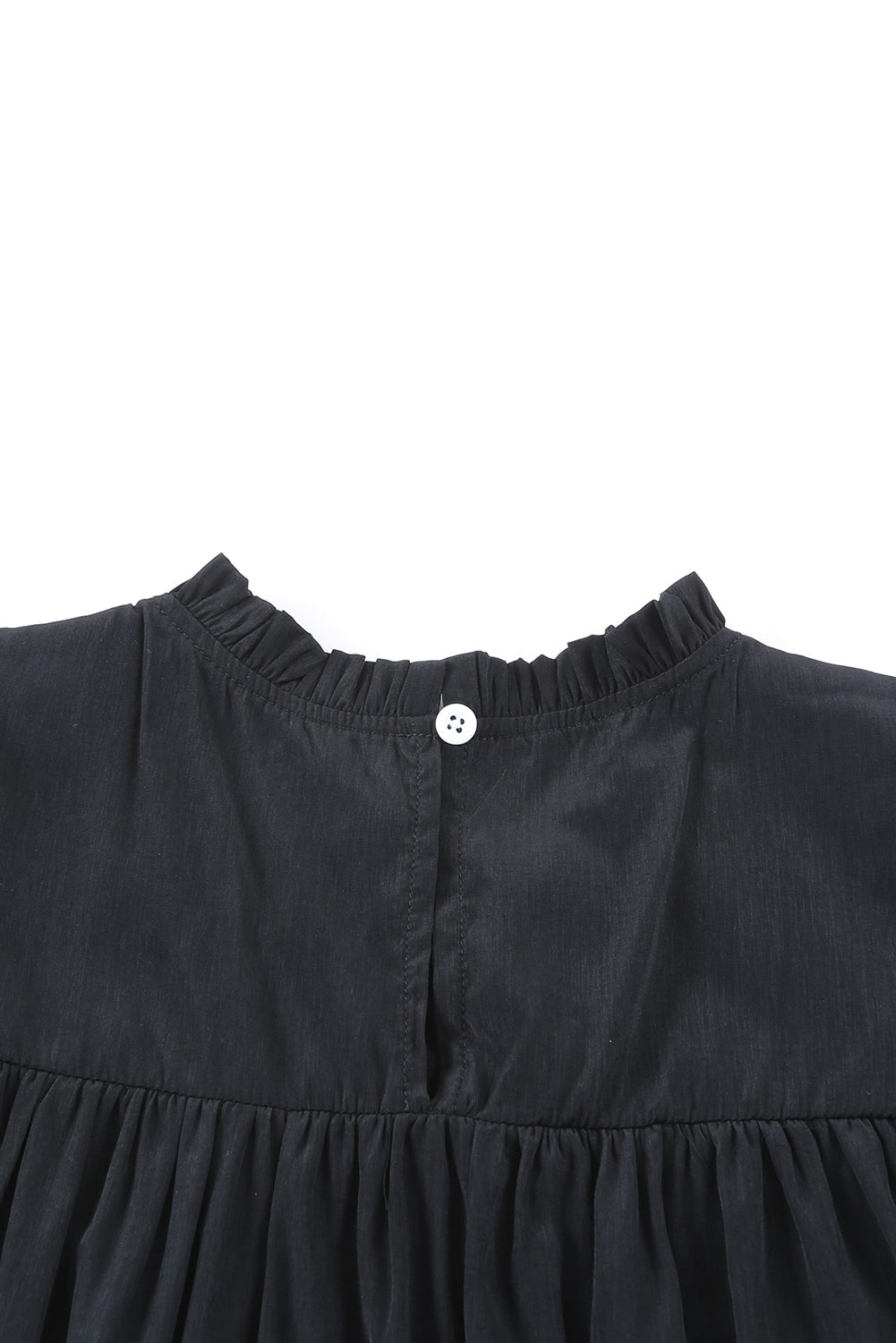 Black Ruffle Sleeve Pleated Yoke Loose Top