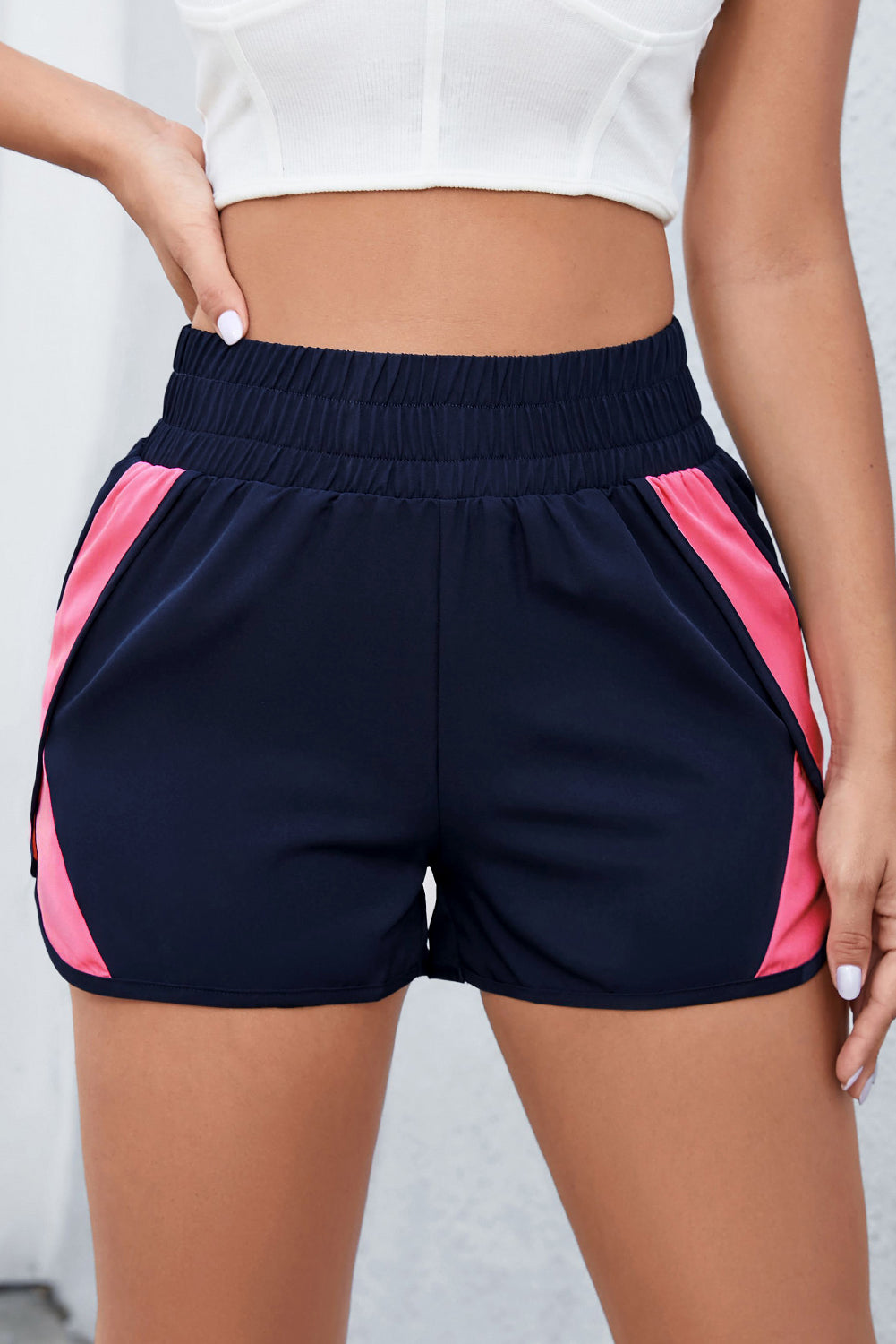 Pink Smocked Elastic Waist Athletic Shorts