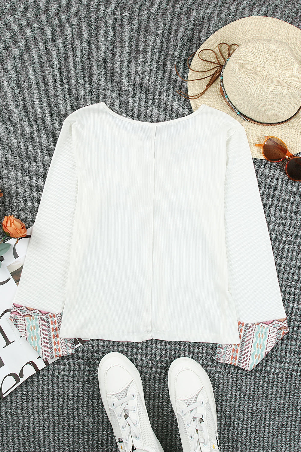 White Lace up Contrast Wrist Long Sleeve Top