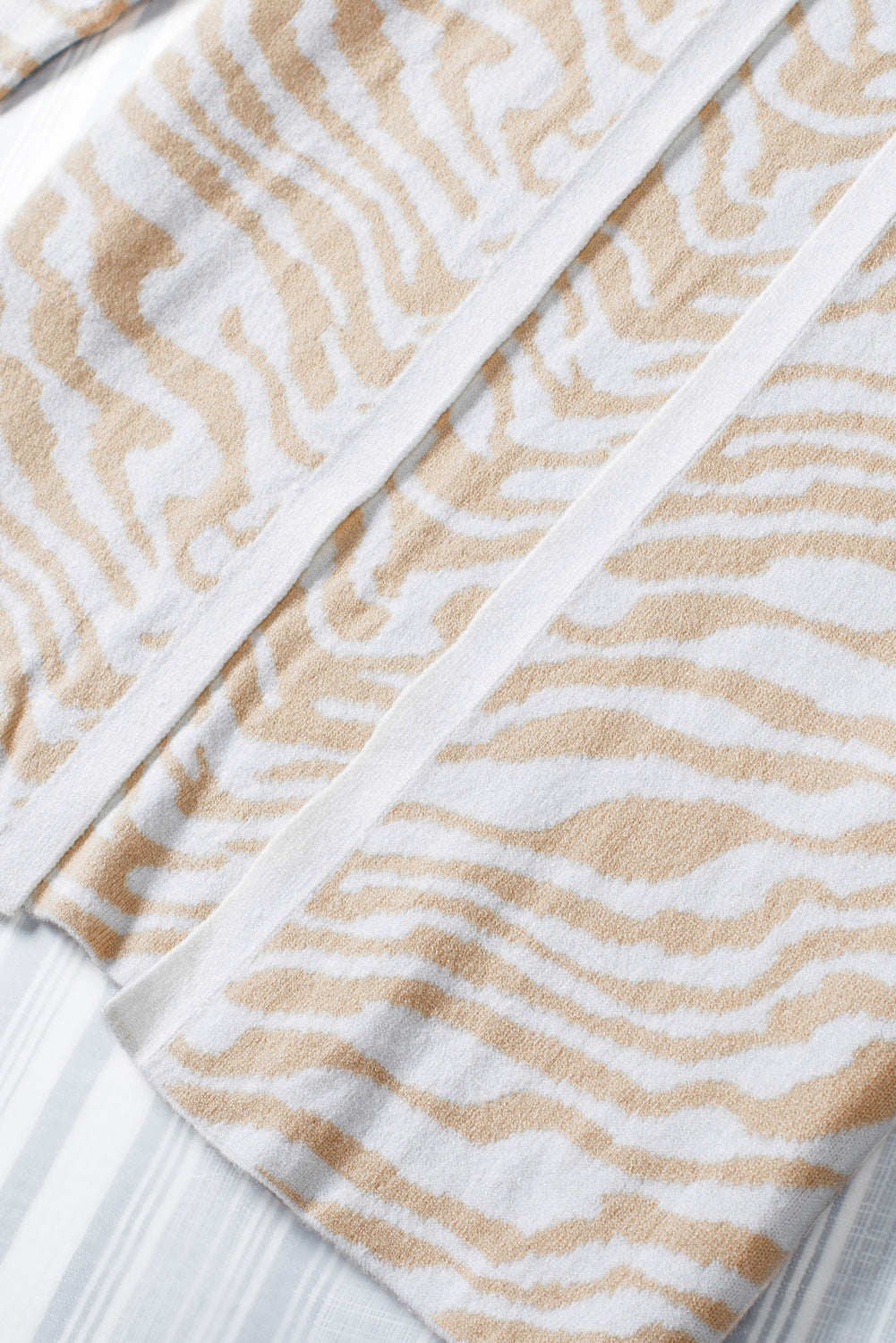 Apricot Zebra Print Open Front Long Cardigan