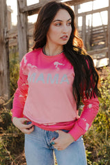 Pink Mama Rhinestone Letter Graphic Tie Dye Pullover