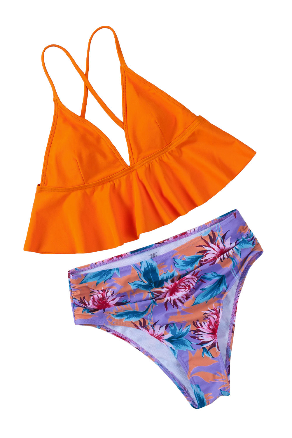 Orange Floral Frill Bikini Set