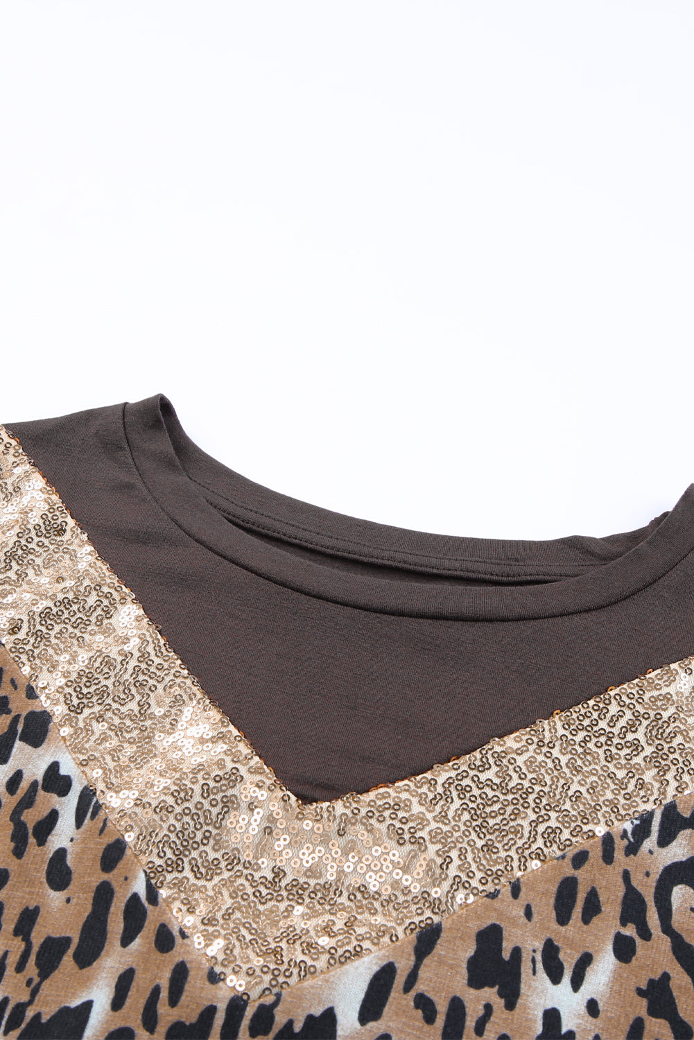 Brown Chevron Sequin Leopard Splicing Long Sleeve Top