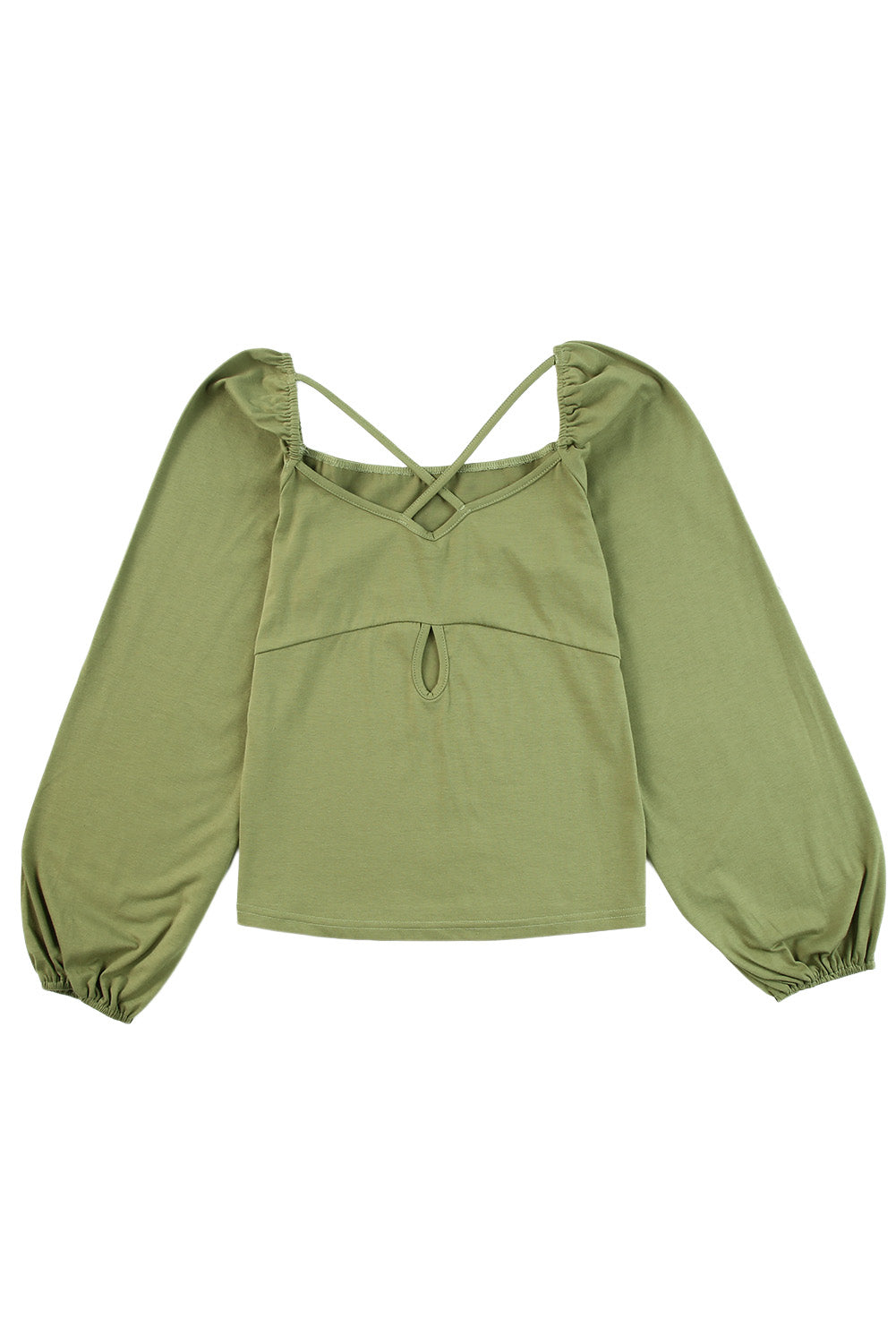 Green Cut Out Criss Cross Sweetheart Neck Long Sleeve Top