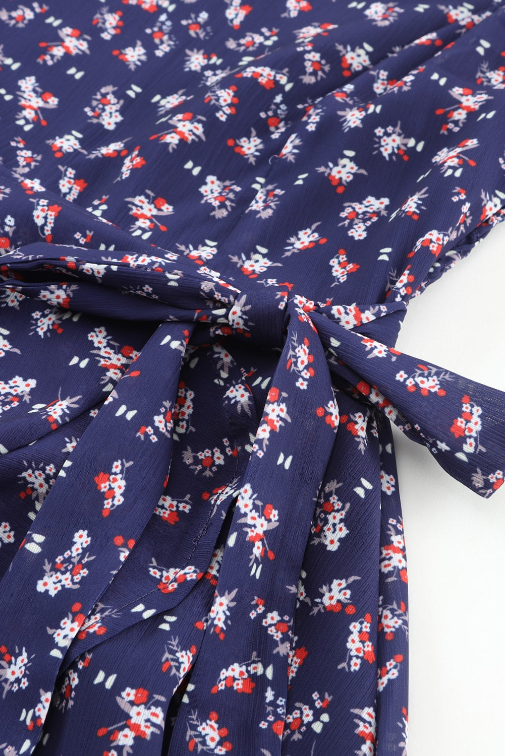 Blue Floral Print Smocked Square Neck Bubble Sleeve Dress
