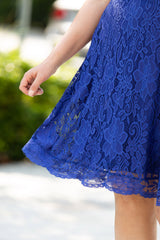 Blue Plus Size Half Sleeve Lined Lace Midi Dress