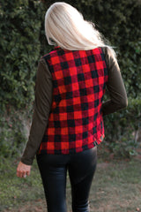 Brown Cow Print Buffalo Plaid Pocket Vest Coat