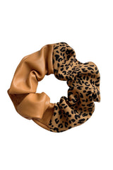 Brown PU Leather Leopard Patchwork Hair Tie